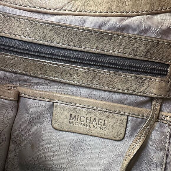 Michael Michael Kors Purse Leather Hobo Taupe Braided Chain Shoulder Bag - Picture 12 of 16